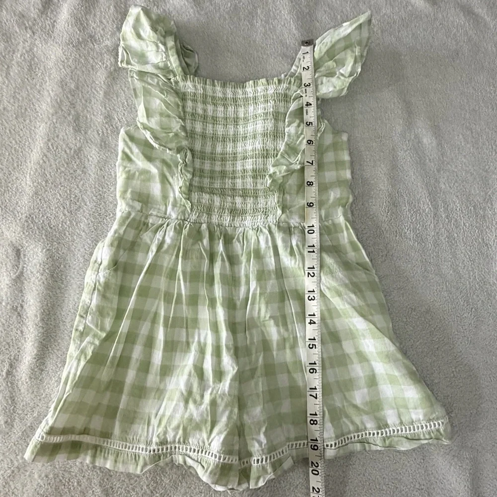 Janie and Jack | Green Gingham Smocked Romper with Ruffle Straps & Pockets | 5